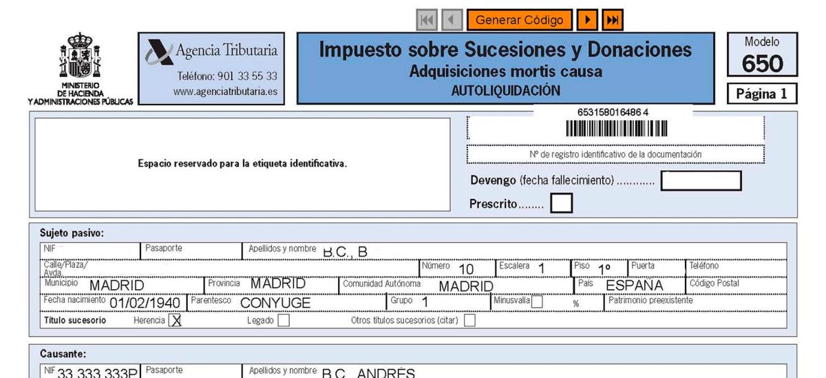 Modelo 650: presentación del Impuesto de Sucesiones
